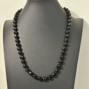 Vintage Black jet faceted glass beaded necklace with large crown closure